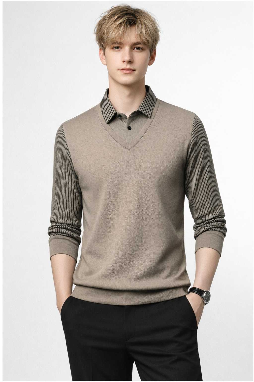 Enzo | Camisa de Dos Piezas con Cuello Rayado