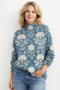 Clara | Jersey Floral con Cuello Alto y Tejido Suave